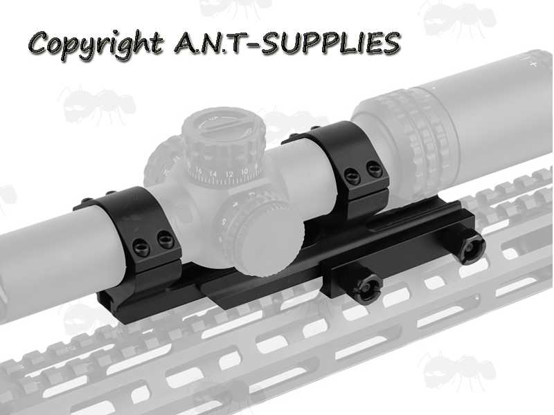 One Piece Adjustable Length Cantilever 30mm Scope Ring Mount for Weaver / Picatinny Rails, Shown Fitted to a Scope