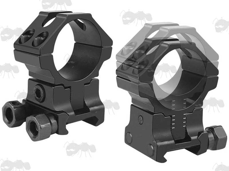 Pair of Double Clamped AnTac Adjustable Height Weaver / Picatinny Scope Mounts for 30mm Diameter Tubes