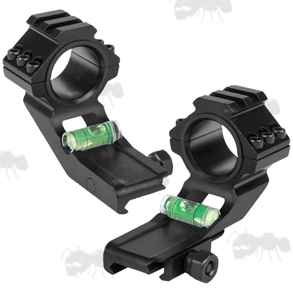 Two Piece Forward Reach 30mm High-Profile Scope Ring Mount for Weaver / Picatinny Rails with Bubble Levels and Top Single Rail Accessory Ring Caps