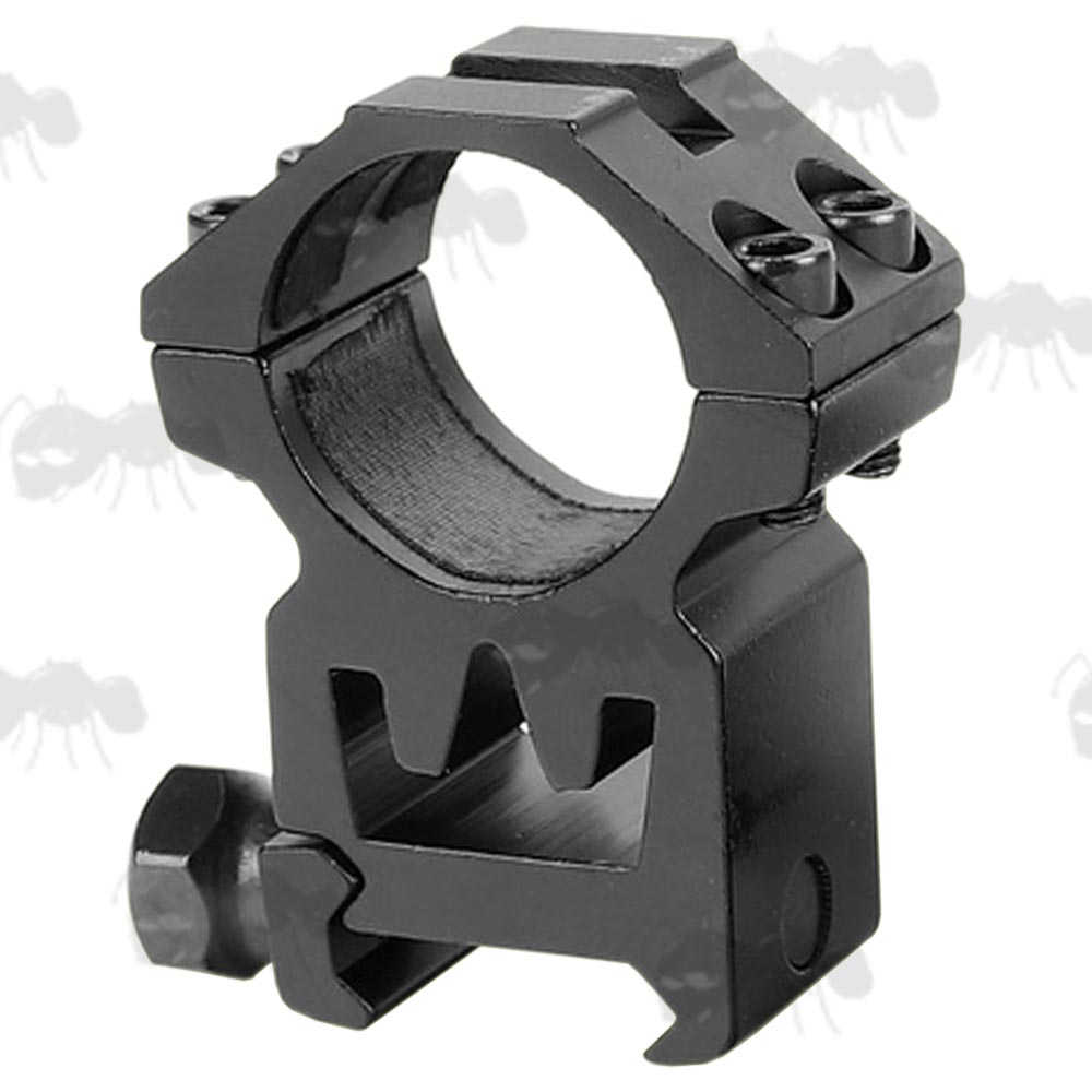 High-Profile Double Clamped 25mm Scope Ring for Weaver / Picatinny Rails with Crown Design See-Thru Channel