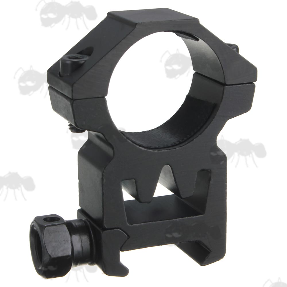 High-Profile Single Clamped 25mm Scope Ring for Weaver / Picatinny Rails with Crown Design See-Thru Channel