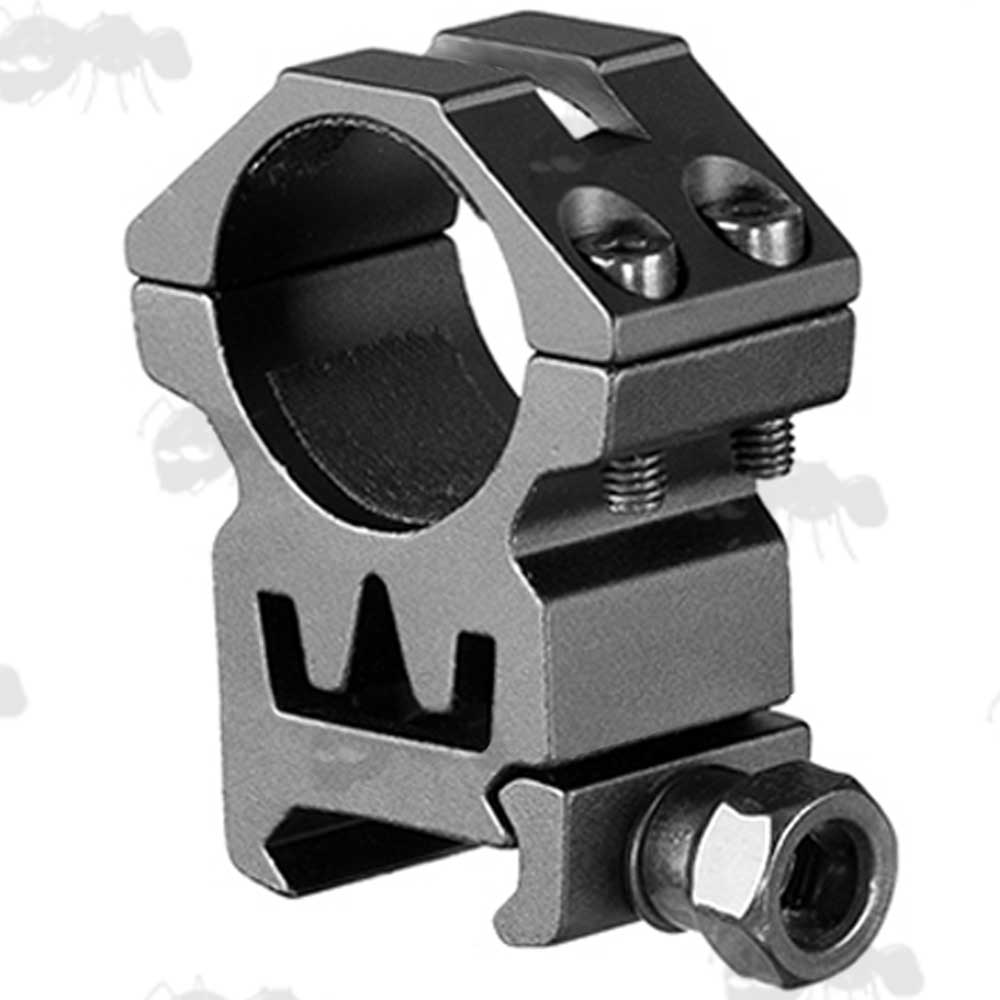 Medium-Profile Double Clamped 25mm Scope Ring for Weaver / Picatinny Rails with Crown Design See-Thru Channel