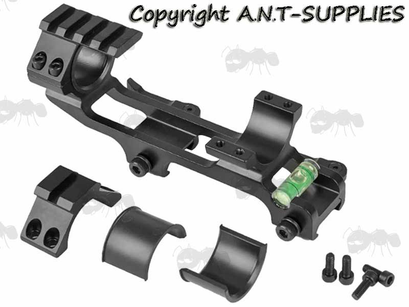 Extra Light Weight, One Piece 30mm Scope Mount with Anti-Cant Level for Weaver / Picatinny Rails with Quick-Release Levers and Top Accessory Rails, One Extended