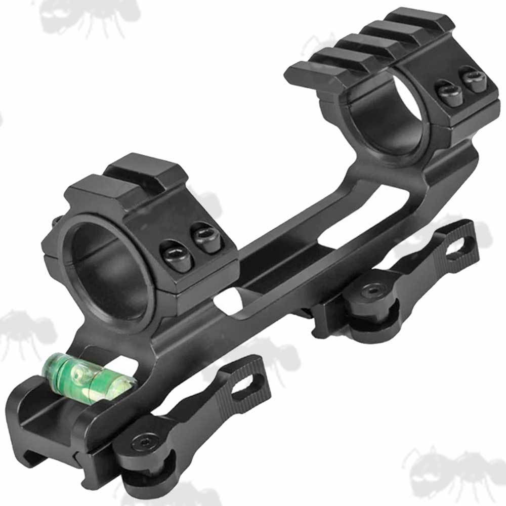 Extra Light Weight, One Piece 30mm Scope Mount with Anti-Cant Level for Weaver / Picatinny Rails with Quick-Release Levers and Top Accessory Rails, One Extended