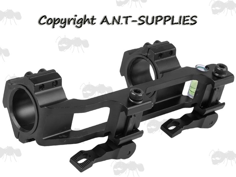 Extra Light Weight, One Piece 30mm Scope Mount with Anti-Cant Level for Weaver / Picatinny Rails with Quick-Release Levers and Top Accessory Rails