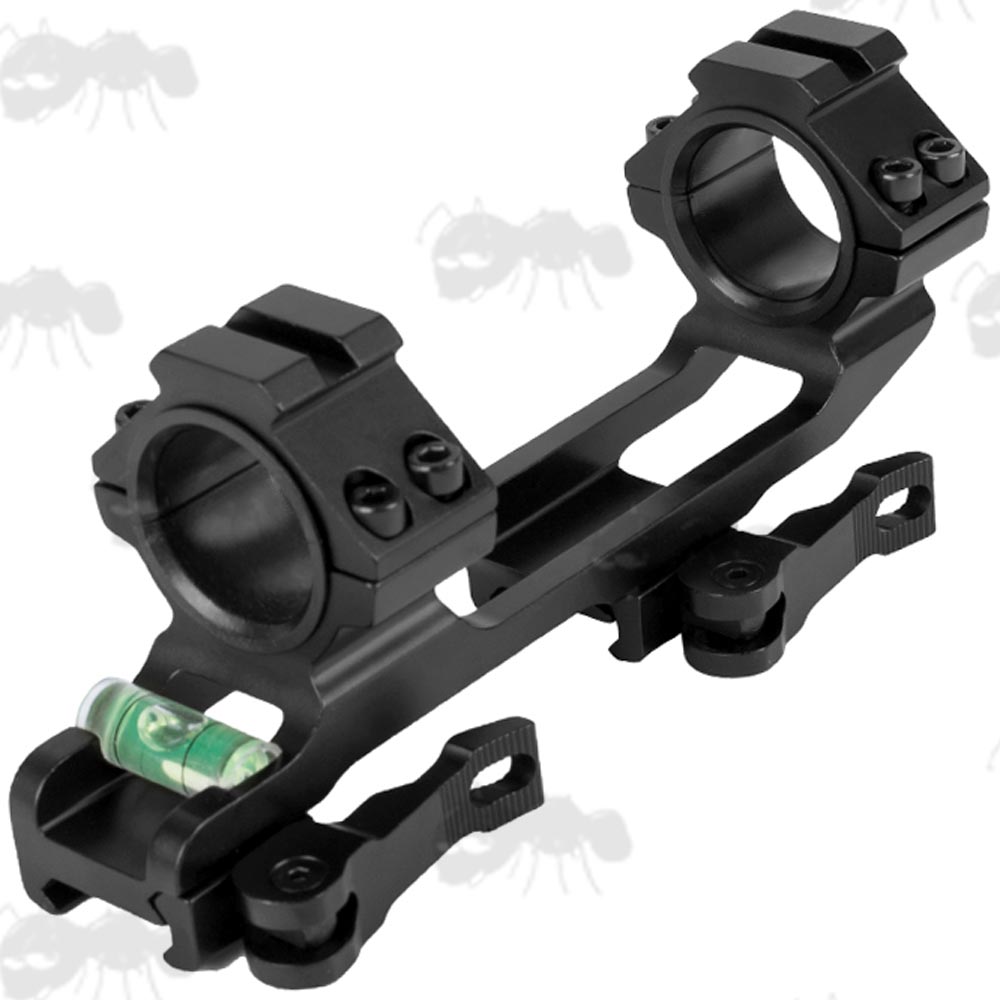 Extra Light Weight, One Piece 30mm Scope Mount with Anti-Cant Level for Weaver / Picatinny Rails with Quick-Release Levers and Top Accessory Rails