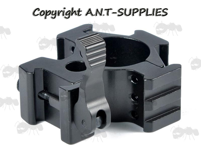 High-Profile Triple Clamped 30mm Scope Ring for Weaver / Picatinny Rails with Tri-Rail Head and Quick-Release Clamp Lever