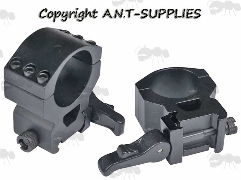 High-Profile Triple Clamped 30mm Scope Ring for Weaver / Picatinny Rails with Quick-Release Clamp Lever
