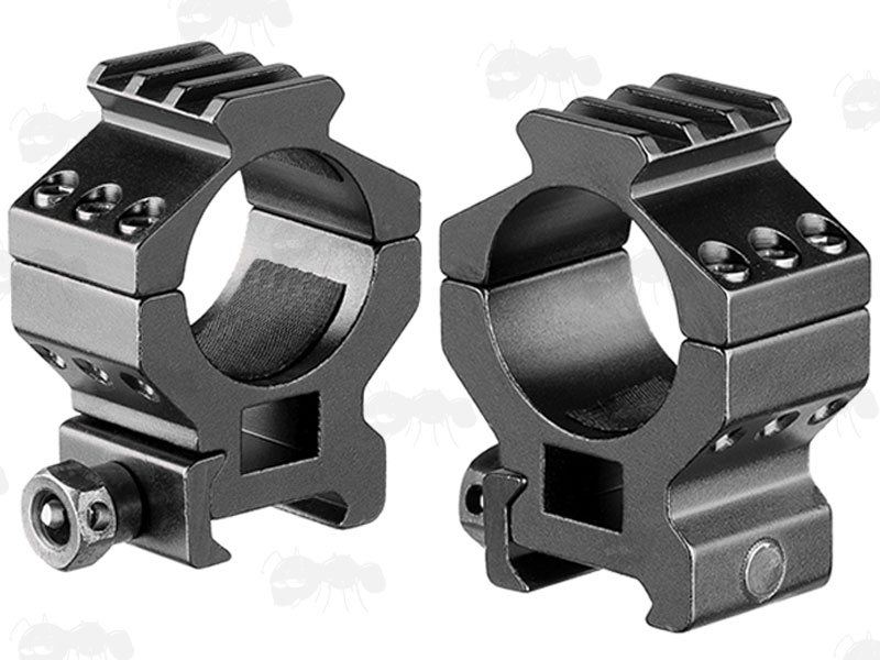 Pair of Heavy-Duty Triple Clamped Low Profile 30mm Scope Ring Mounts for Weaver / Picatinny Rails with Rail Heads