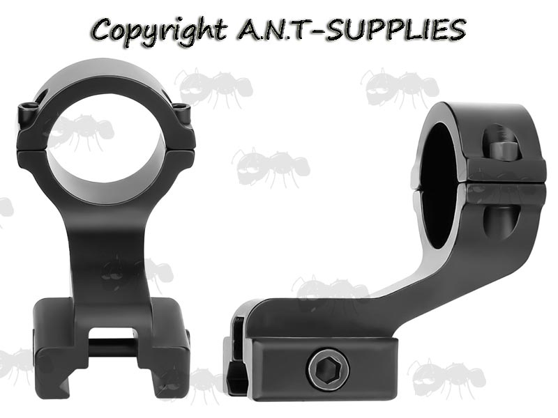 Side and Rear View of The Black Pointer Sleek Forward Reach 25mm Scope Ring Mounts