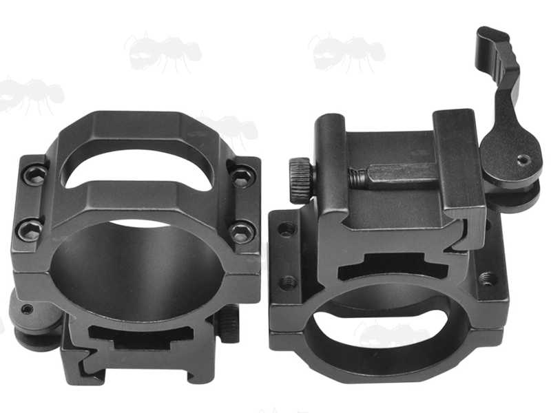 Pair of Throw-Lever Quick-Release 34mm Diameter Medium Profile Rifle Scope Ring Mounts for Weaver / Picatinny Rails