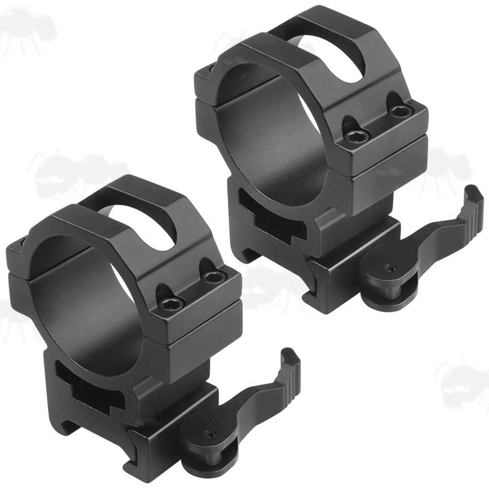 Pair of Throw-Lever Quick-Release 34mm Diameter Medium Profile Rifle Scope Ring Mounts for Weaver / Picatinny Rails