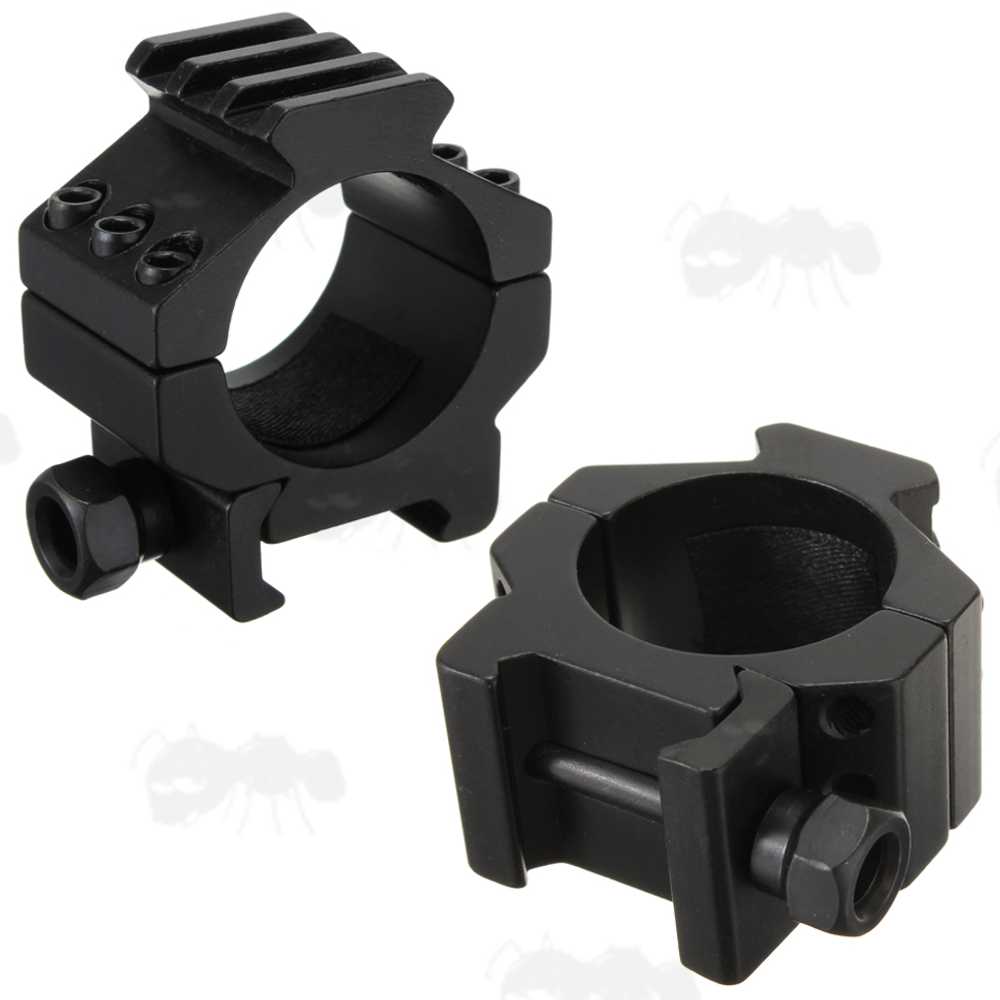 Pair of Heavy-Duty Triple Clamped 30mm Scope Ring Mounts for Weaver / Picatinny Rails with Rail Heads
