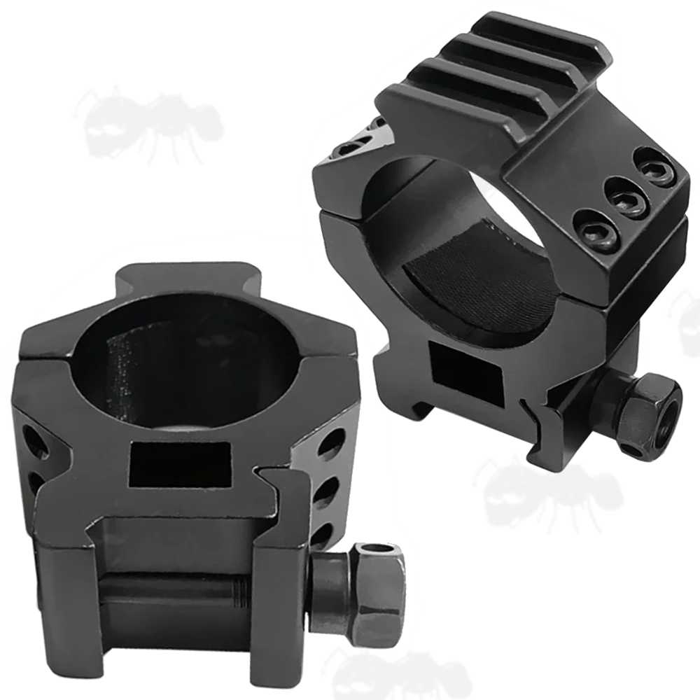 Pair of Heavy-Duty Triple Clamped Low Profile 30mm Scope Ring Mounts for Weaver / Picatinny Rails with Rail Heads
