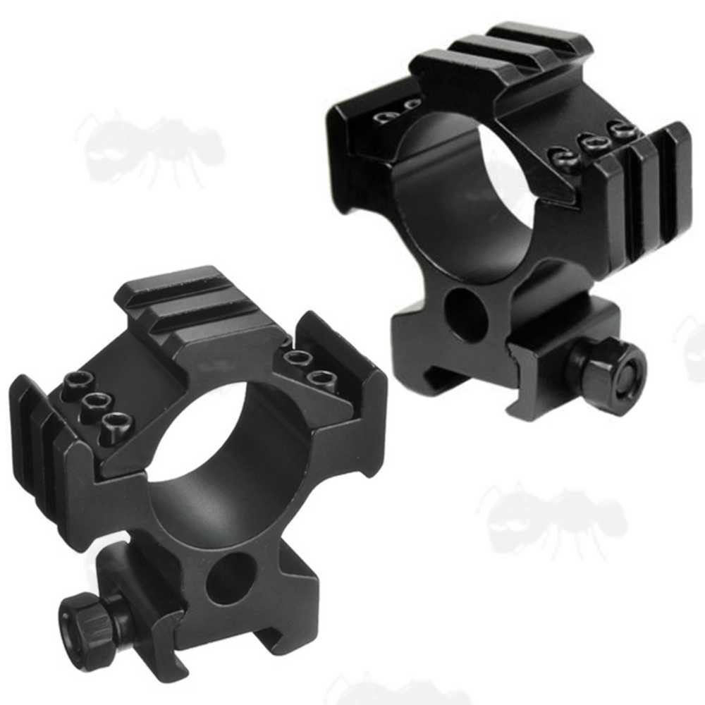 High Double Clamped 30mm Scope Rings for Weaver / Picatinny Rails with Tri-Rail Head