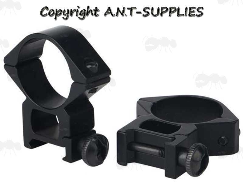 Pair of High Profile Weaver / Picatinny Rail Mount Rings for 30mm Scope Tubes
