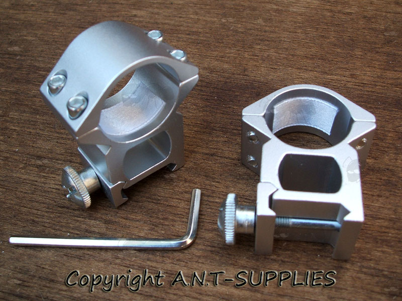 Silver, High-Profile Double Clamped 25mm Scope Rings for Weaver / Picatinny Rails