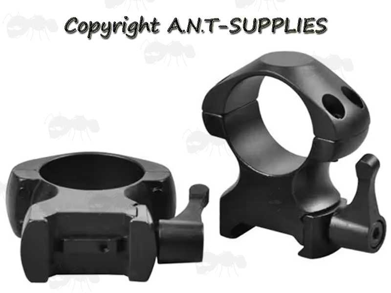 High Profile 25mm Diameter Steel Scope Rings with Lever Lock for Picatinny Rails