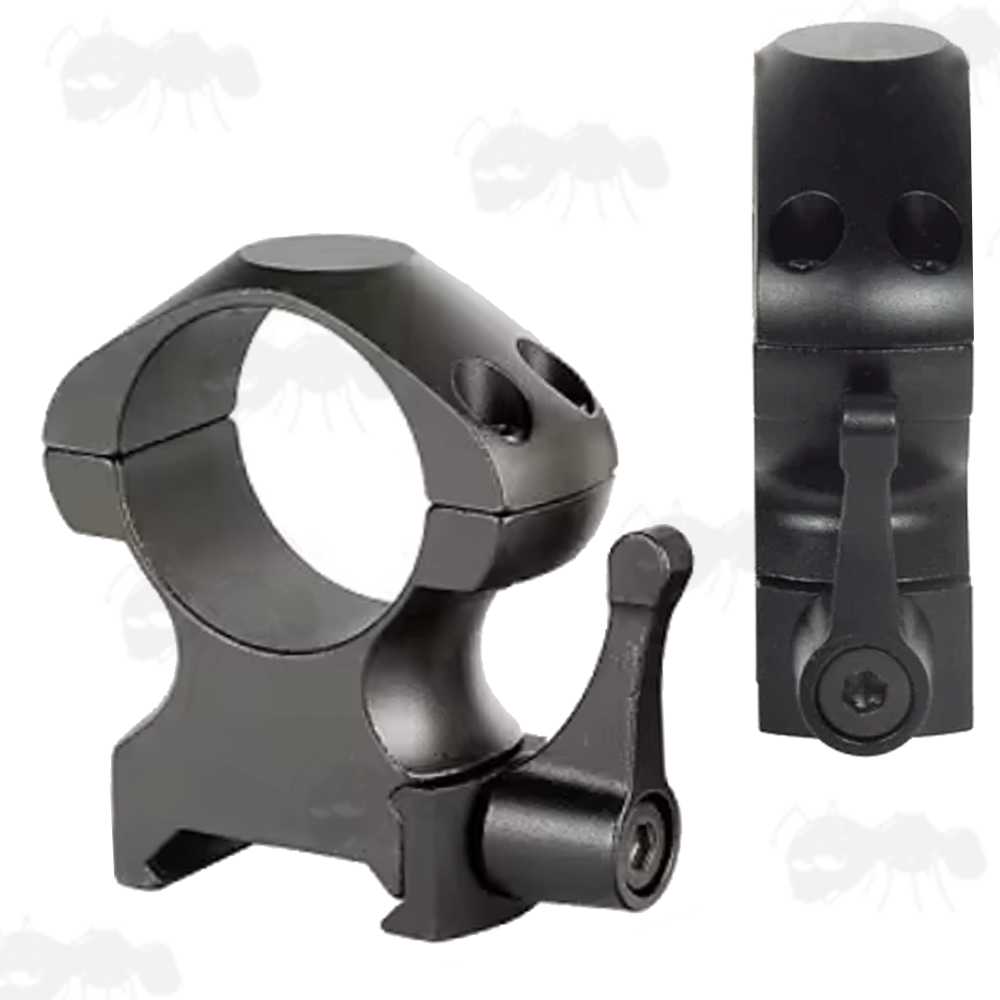 High Profile 25mm Diameter Steel Scope Rings with Lever Lock for Picatinny Rails