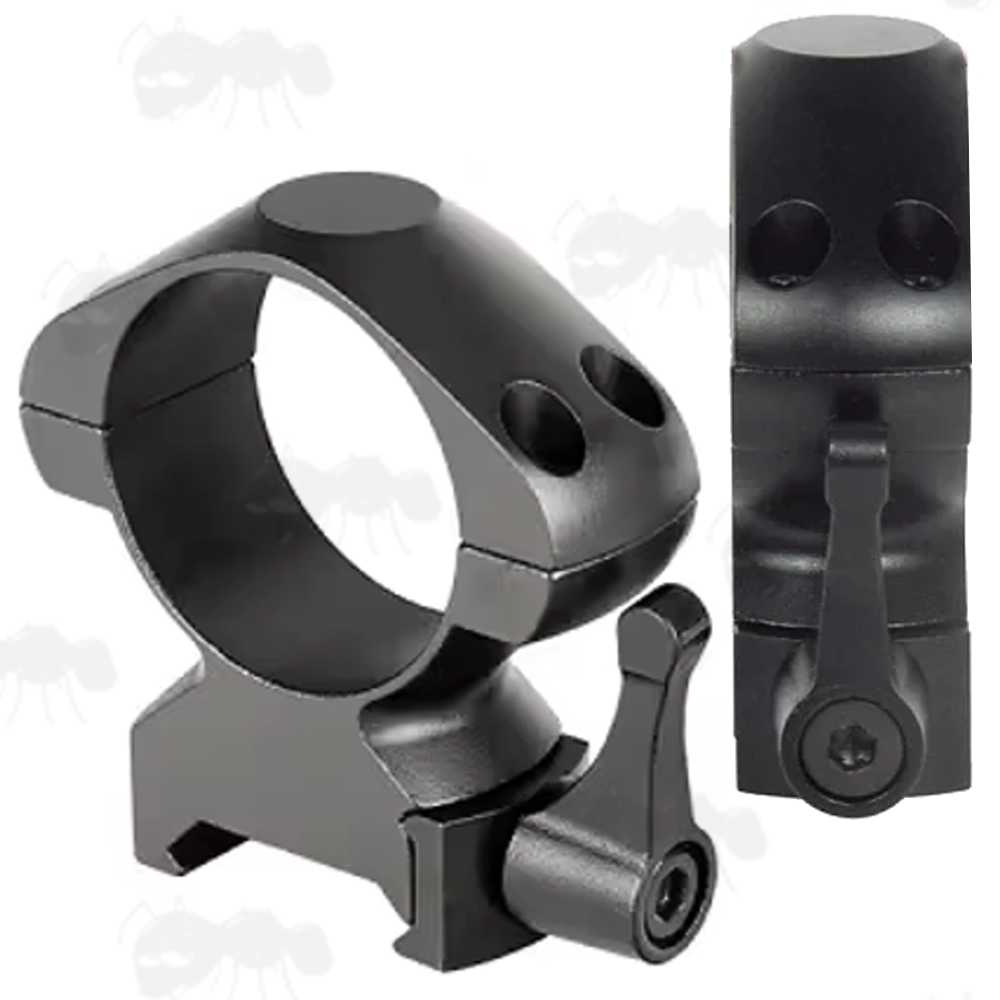 High Profile 30mm Diameter Steel Scope Rings with Lever Lock for Picatinny Rails