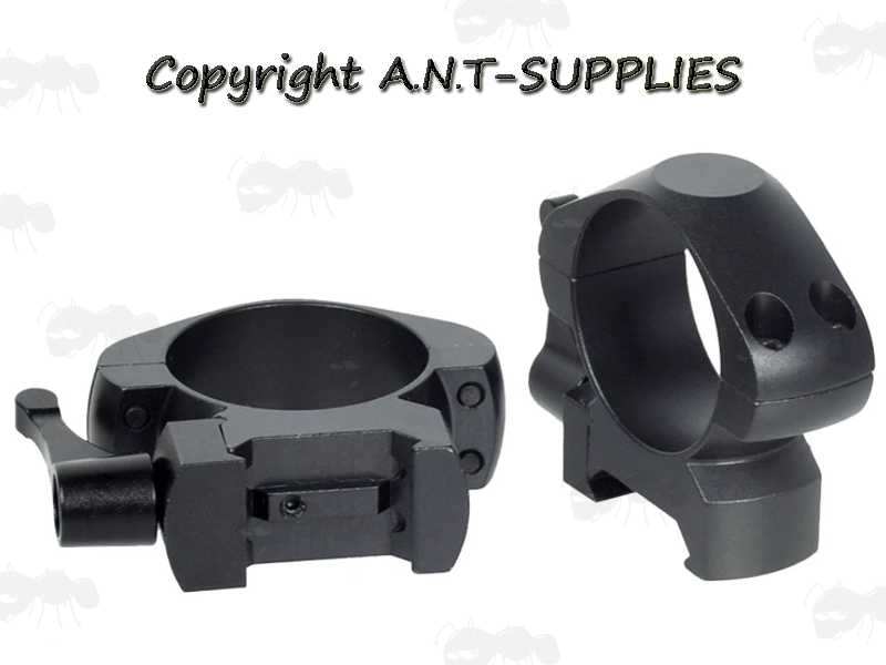 Low Profile 25mm Diameter Steel Scope Rings with Lever Lock for Picatinny Rails