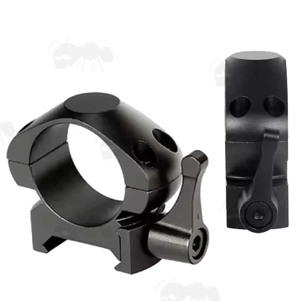 Low Profile 25mm Diameter Steel Scope Rings with Lever Lock for Picatinny Rails