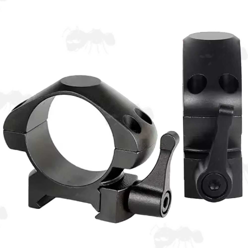 Low Profile 30mm Diameter Steel Scope Rings with Lever Lock for Picatinny Rails