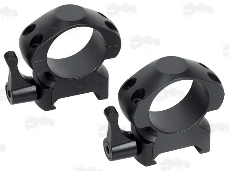 Medium Profile 25mm Diameter Steel Scope Rings with Lever Lock for Picatinny Rails