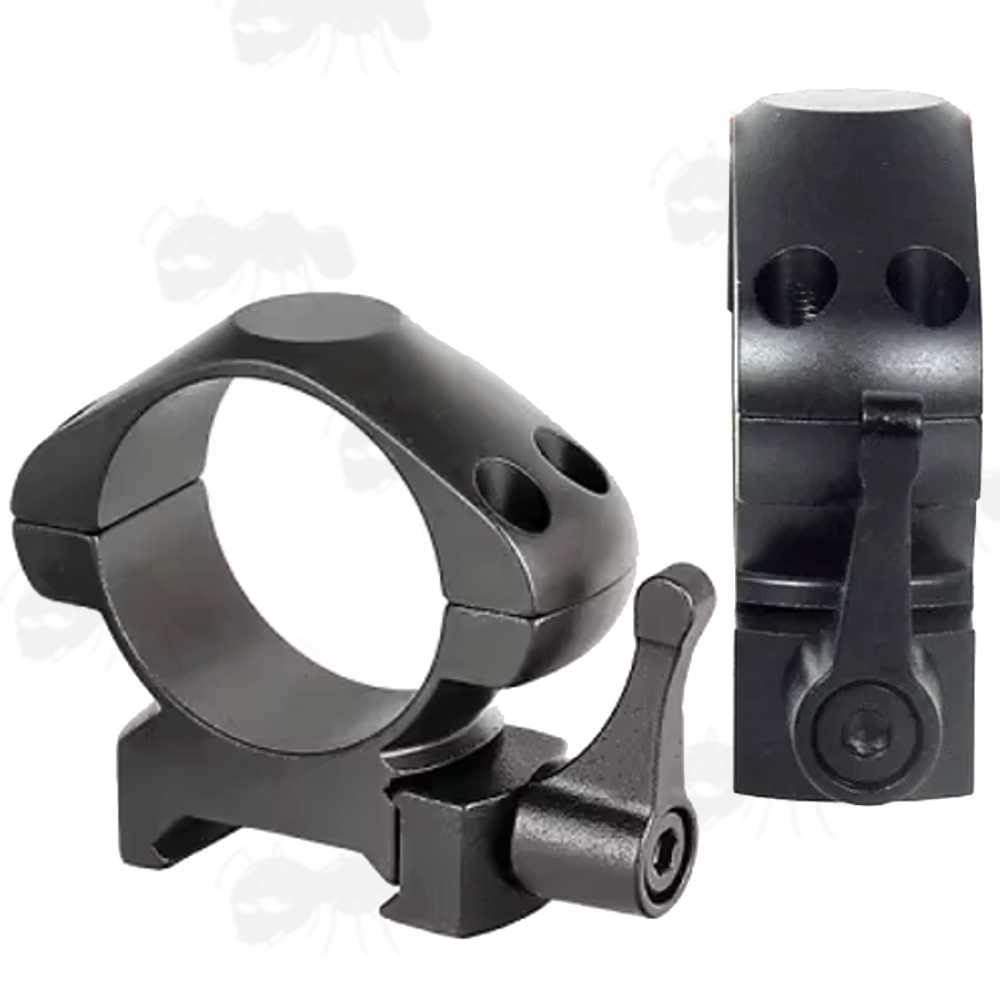 Medium Profile 30mm Diameter Steel Scope Rings with Lever Lock for Picatinny Rails