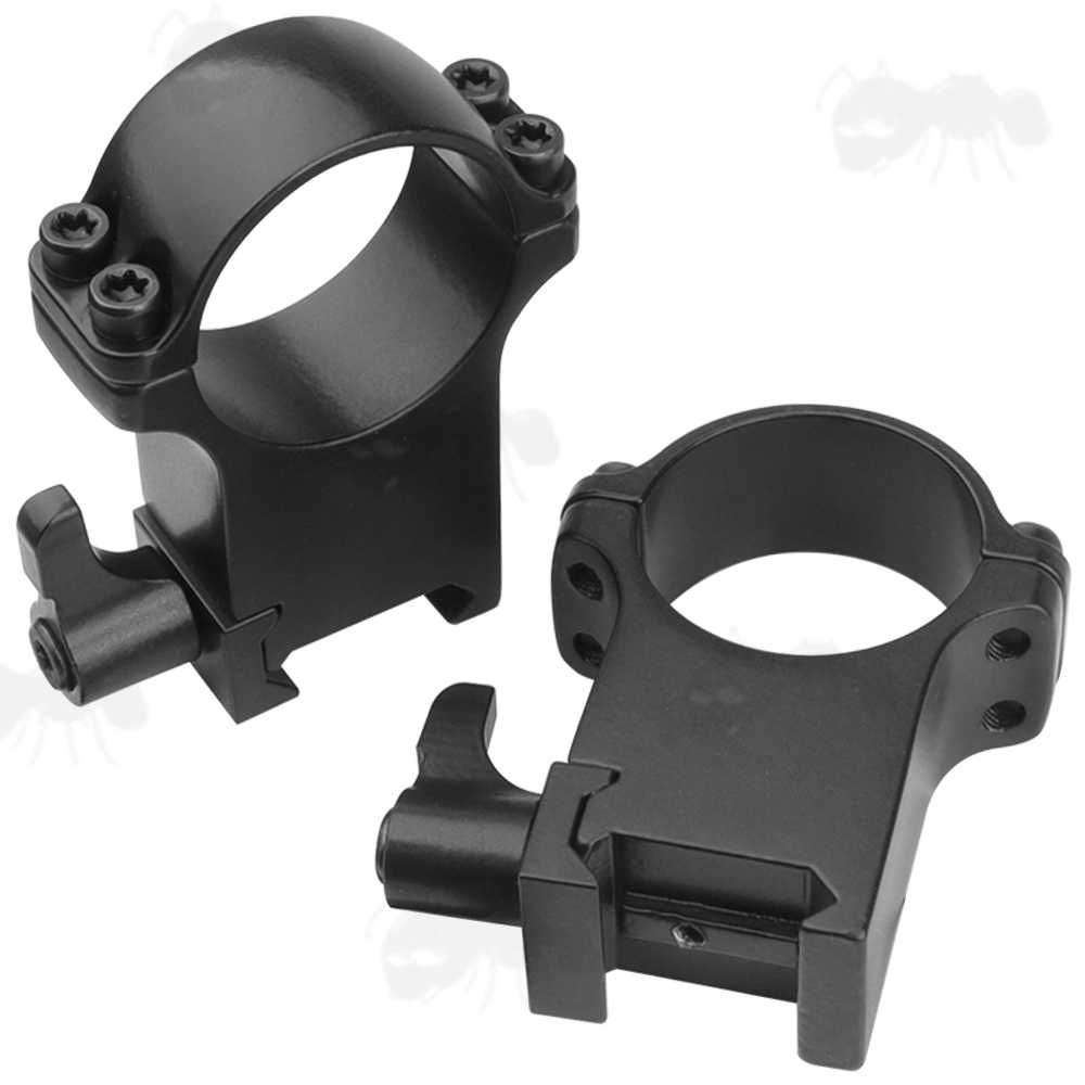 Double Clamped Extra High Profile 30mm Diameter Steel Scope Rings with Lever Lock for Weaver Rails