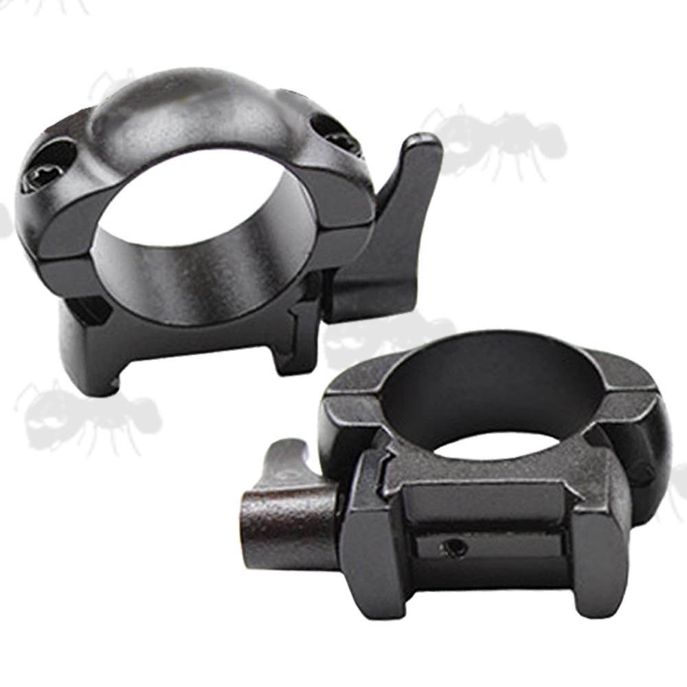 Low Profile 25mm Diameter Steel Scope Rings with Lever Lock for Weaver Rails