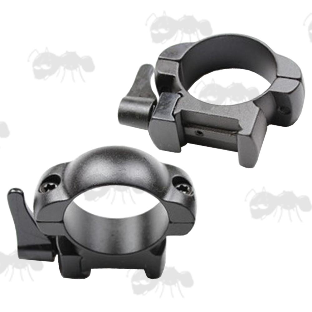 Low Profile 30mm Diameter Steel Scope Rings with Lever Lock for Weaver Rails