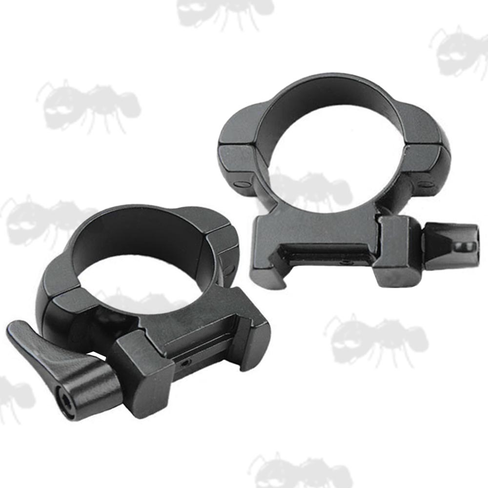 Medium Profile 30mm Diameter Steel Scope Rings with Lever Lock for Weaver Rails