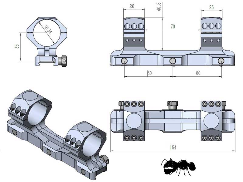 One Piece Medium-Profile Tactical X Accu Picatinny 34mm Diameter Scope Rings