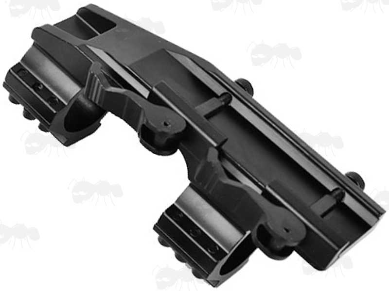 Base View of The Standard Length One Piece Scope Mount with Quick Release Throw Levers for Weaver / Picatinny Rails