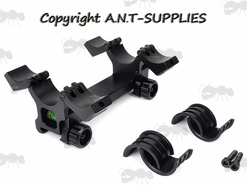 One Piece Scope Mount with Vertical Split Hinged Rings and Built in Spirit Level for Weaver / Picatinny Rails