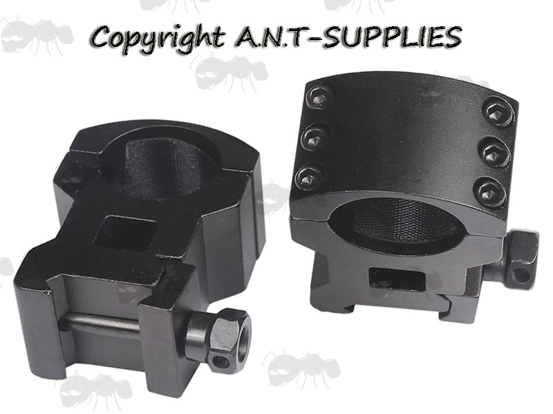 Pair of High-Profile, Heavy-Duty Triple Clamped 25mm Scope Ring Mount for Weaver / Picatinny Rails