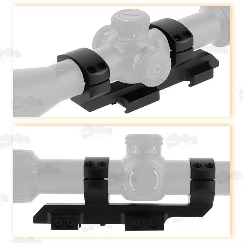 20MOA High-Profile Double Clamped 30mm Scope Rings One Piece Mount for Weaver / Picatinny Rails, Shown Fitted with Scopes