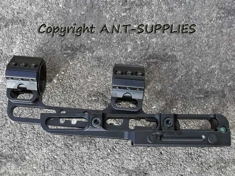 Long Length Tilted View Of The One Piece Weaver 30mm Scope Mount With Adjustable Length / MOA Centre Section, With Anti-Cant Spirit Level