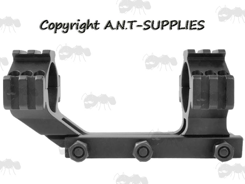 0MOA One Piece Triple Clamped 35mm Scope Rings Mount for Weaver / Picatinny Rails with Fixed Bolts and Tri-Accessory Rails