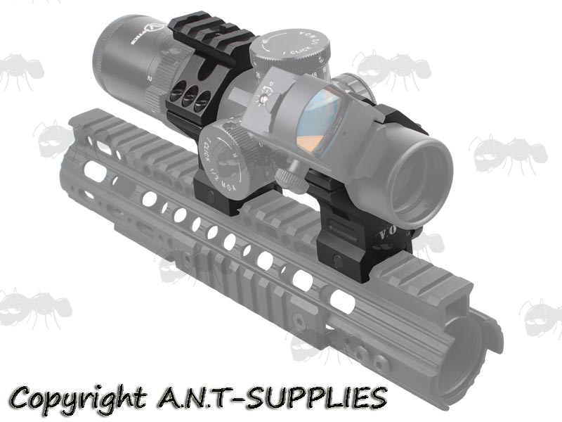 High-Profile Pair of Weaver / Picatinny 34mm / 35mm Scope Rings on Scope and Fitted to Handguard Rail