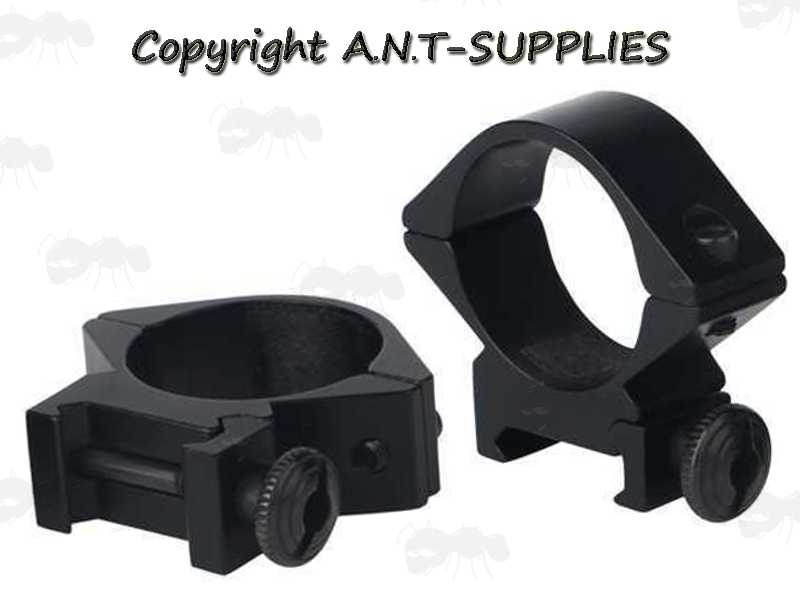 Pair of Low Profile Weaver / Picatinny Rail Mount Rings for 30mm Scope Tubes