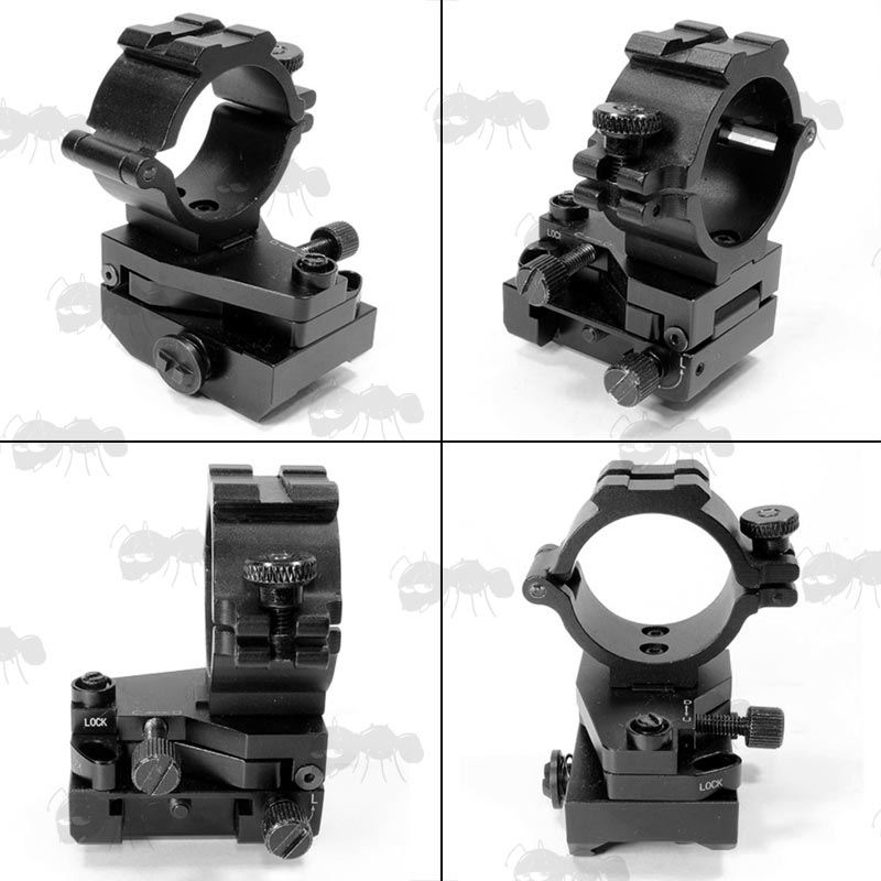Left, Right, Rear and Front View of The Weaver / Picatinny Rail Fitting Adjustable Elevation and Windage Laser Mount with Locking Feature