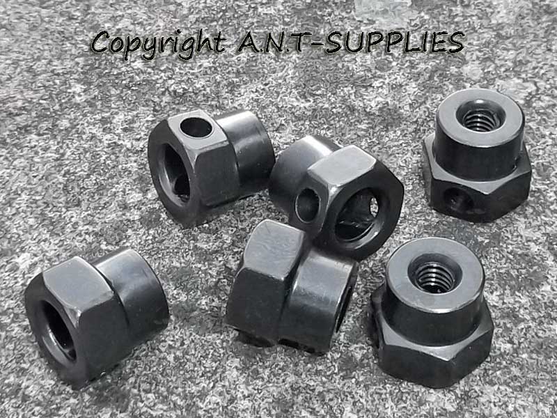 Pack of Six Black Finished M4 Thread Hex Thumb Nuts