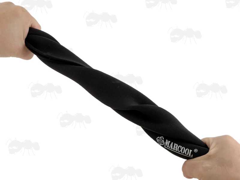 Twisting Strength Test View of All Black Extra Large Neoprene Rifle Scope Cover