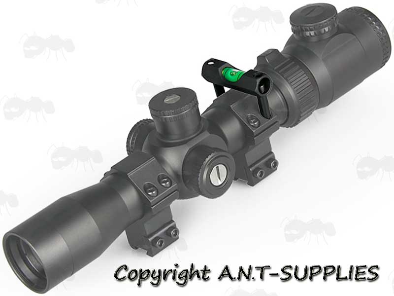 25mm Diameter Rifle Scope Mount Spirit Level Shown Fitted to Mounts on Scope