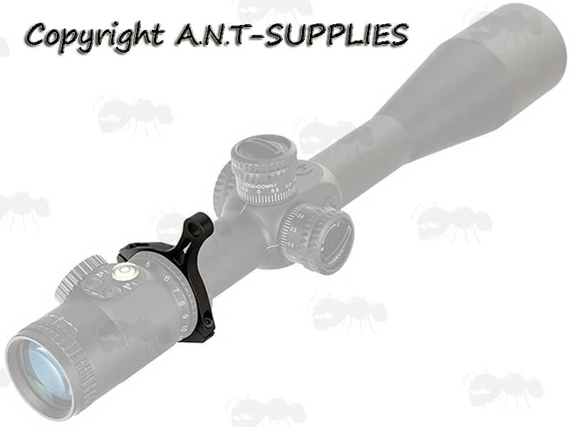 Black Aluminium Upgrade Throw Lever Fitted on a Rifle Scope Zoom 45mm