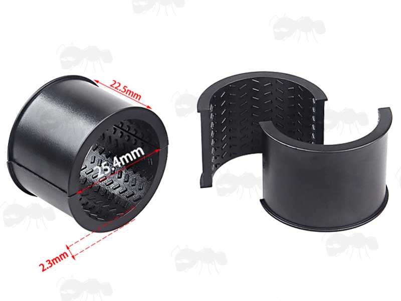 Dimensions of The Pair of Split Design 30mm to 25mm Diameter Scope Ring Size Reducers, with Textured Grip