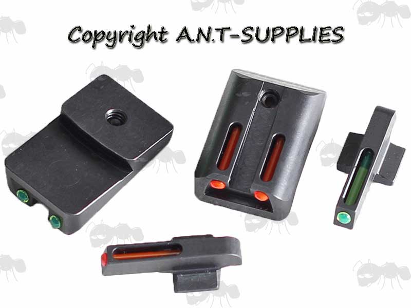 Front and Rear Red Fiber Optic Gun Sight Set For 1911 Pistols