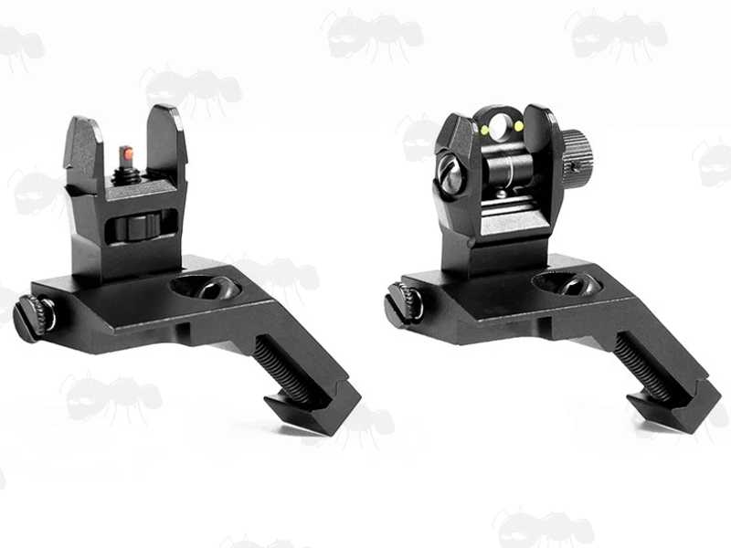 Pair of Airsoft Black M4 Offset Folding Ironsights with Fibre Optics